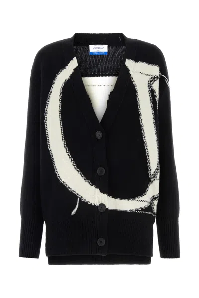 Off-white Maxi Logo-intarsia Wool Cardigan In Black