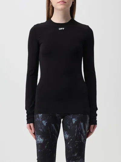 Off-white Fitted Long Sleeve Ribbed Crop T-shirt In Black