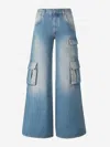 Off-white Wide-leg Faded Cargo Jeans In Contrast Stitching