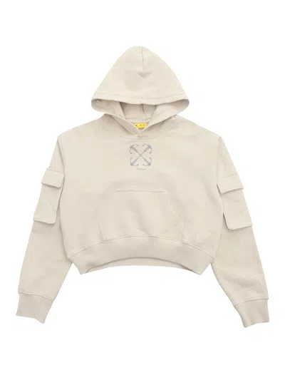 OFF-WHITE CARGO HOODIE CROP LIGHT GREY - SILVER
