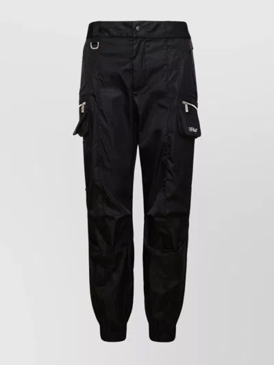 Off-white Cargo Pants With Elasticated Waistband In Black
