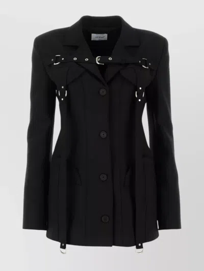 OFF-WHITE CARGO PATTERNED BLAZER WITH METAL ACCENTS