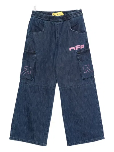 Off-white Kids' Cargo-print Elastic-waist Trousers In Blue