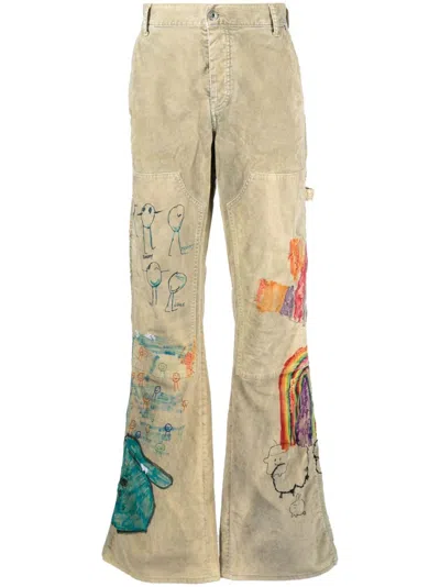 Off-white Cartoon Flared Carpenter Pants In Brown