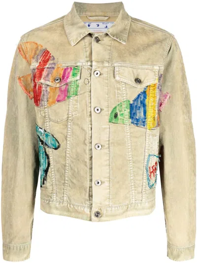 Off-white Cartoon Graphic-print Jacket In Beige