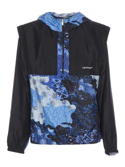 Off-white Camouflage Print Hooded Jacket With Kangaroo Pocket In Black