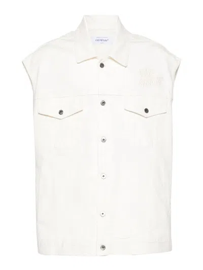 Off-white 90s Logo Embroidered Denim Vest In White