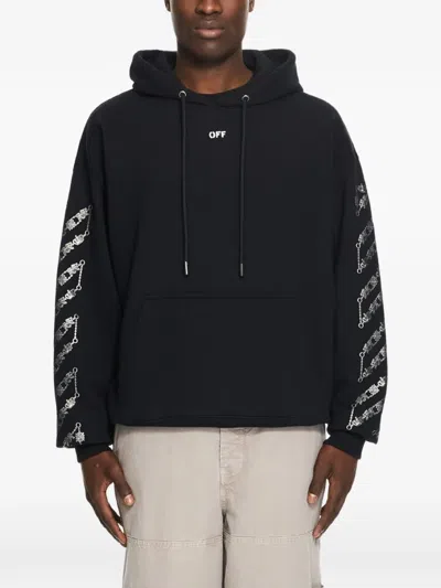 Off-white Chain Arrow Diagonal Drawstring Hoodie In Black
