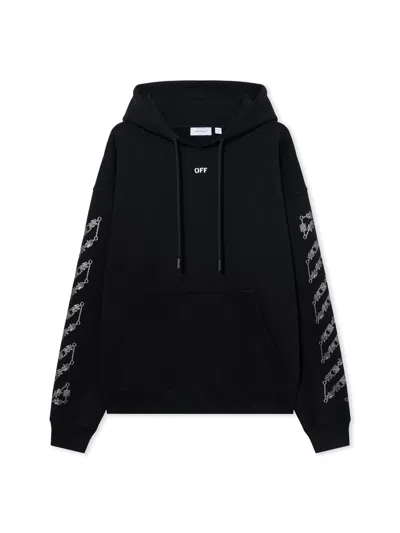 Off-white Chain Arrow Diagonal Drawstring Hoodie In Black