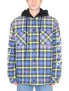Off-white Chain Arrows Plaid Hooded Cotton Flannel Overshirt In Blue