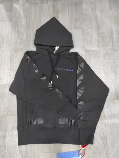 Off-white Champion Logo Hoodie In Black