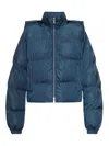Off-white Cropped Hooded Puffer Jacket With High Collar In Blue