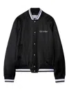 Off-white College Satin Souvenir Bomber Jacket In Negro