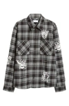 Off-white Grey And Black Shirt With Characters Print And Check Motif In Cotton Man In Black - White