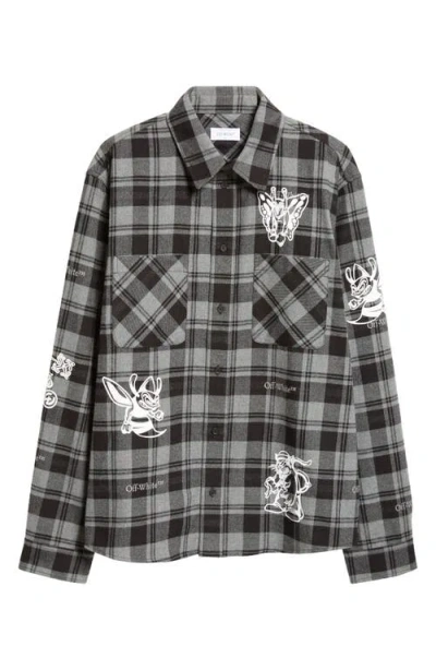 Off-white Character Check Cotton Flannel Button-up Shirt In Black - White