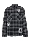 Off-white Grey And Black Shirt With Characters Print And Check Motif In Cotton Man In Black /white