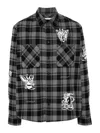 Off-white Grey And Black Shirt With Characters Print And Check Motif In Cotton Man In Black