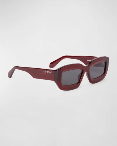 Off-white Charlotte Rectangle Acetate Sunglasses In 2807 Burgundy Dark Grey