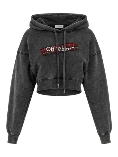 Off-white Check Flan Bookish Hoodie In Gray