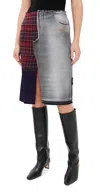 Off-white Patchwork Midi Skirt With Stonewashed Cotton Front In Multi