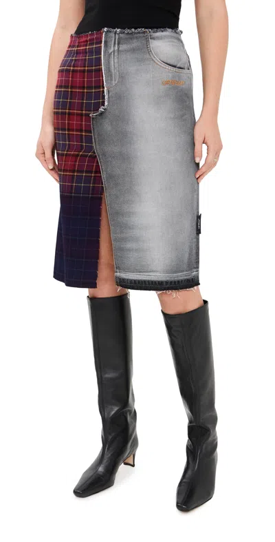 Off-white Check Flannel Denim Skirt Bleach Black In Multi