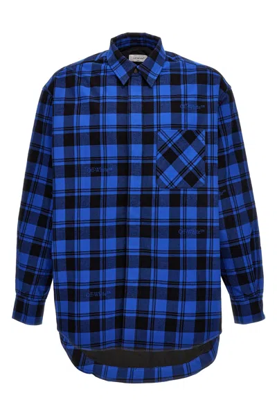 Off-white Check Flann Hooded Shirt In Blue