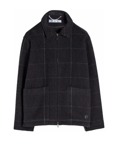 Off-white Check Pattern Coach Jacket In Black