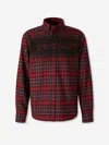 Off-white Bordeaux Shirt With Maxi Logo Lettering On The Front And All-over Check Motif In Wool Man In Red