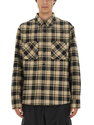 Off-white Check Print Shirt In Gold