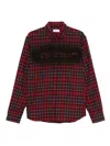 Off-white Bordeaux Shirt With Maxi Logo Lettering On The Front And All-over Check Motif In Wool Man In Brown