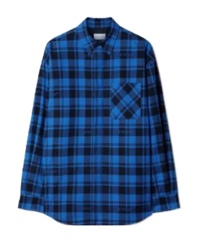 Off-white Check Flann Hooded Shirt In Blue