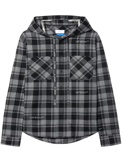 Off-white Checked Overshirt With Hood In Grey