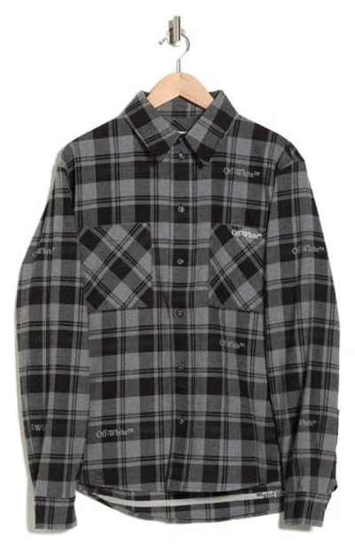 Off-white Checked Long Sleeve Cotton Button-up Shirt In Gray