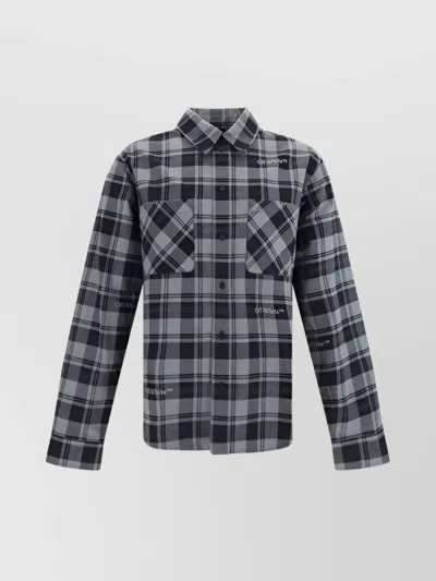 OFF-WHITE CHECKED SHIRT WITH POCKETS AND CURVED HEM