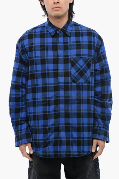 Off-white Check Flann Hooded Shirt In Blue