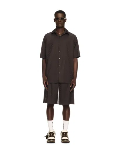 Off-white Chocolate Jacquard Check Bowling Shirt In Brown