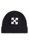Off-white Classic Arrow Embroidered Wool Beanie In Black - White