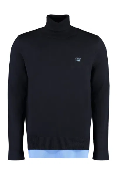 Off-white Classic Blue Wool Turtleneck Sweater For Men