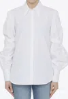 Off-white Popeline Straps Shirt With Puffed Sleeves In White