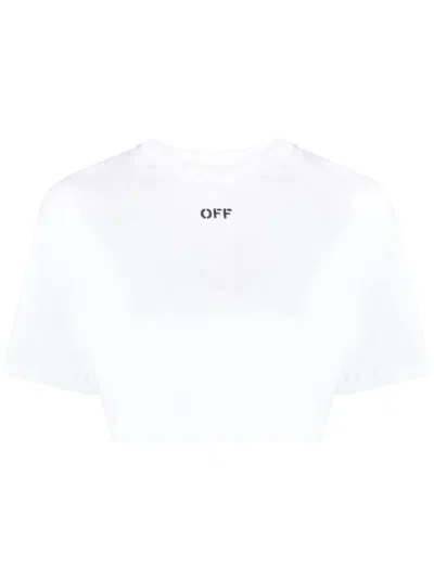 OFF-WHITE CLASSIC WHITE COTTON T-SHIRT FOR WOMEN WITH LOGO PRINT