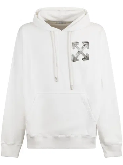 Off-white Classic White Hoodie With 3d Metallic Graphics