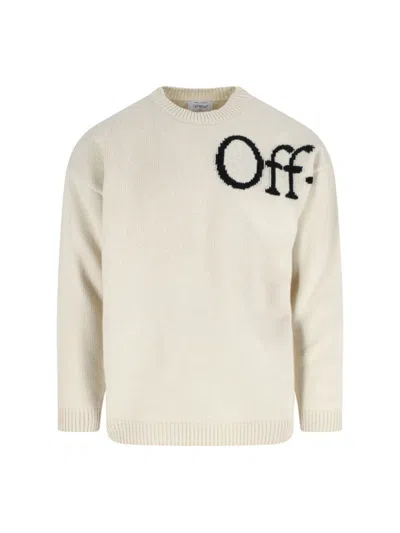 Off-white Classic White Knit Sweater With Round Neckline