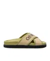 Off-white Leather Criss Cross Cloud Logoed Slides In Nude