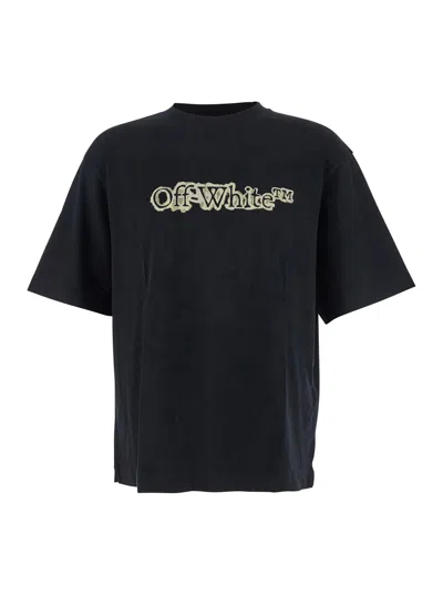 OFF-WHITE CLOUDY ARROW BLACK CREWNECK T-SHIRT WITH LOGO LETTERING ON THE FRONT AND MAXI ARROWS ON THE REAR IN 