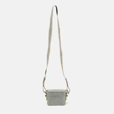 Pre-owned Off-white C/o Virgil Abloh Baby Flap Light Grey Suede Crystal Embellished Bag In Gray