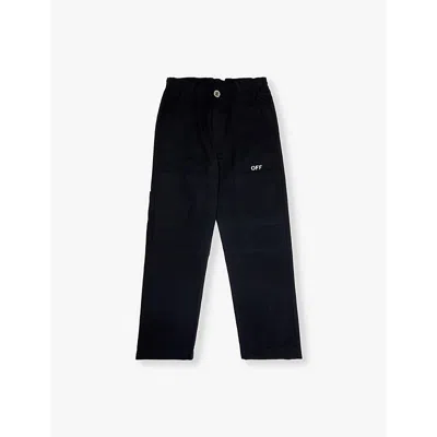 Off-white Kids' Off Stamp Cotton Trousers In Black - White
