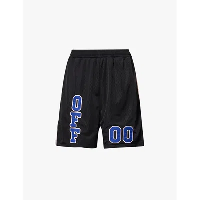 Off-white Basket Brand-patch Regular-fit Woven Shorts In Black True Blue