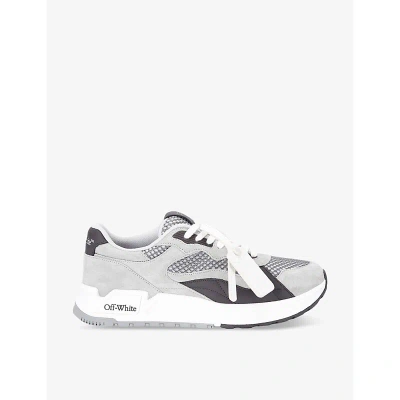 Off-white Kick Off Tag-embellished Leather Low-top Trainers In Grey Anthracite