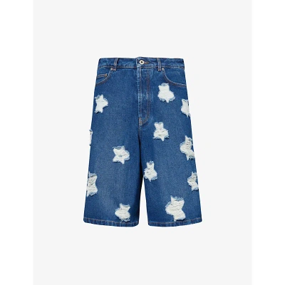OFF-WHITE DISTRESSED-STAR RELAXED-FIT DENIM SHORTS