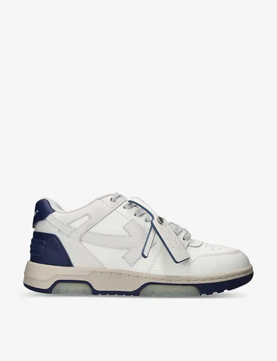 Off-white Out Of Office Brand-embroidered Leather Low-top Trainers In White/navy